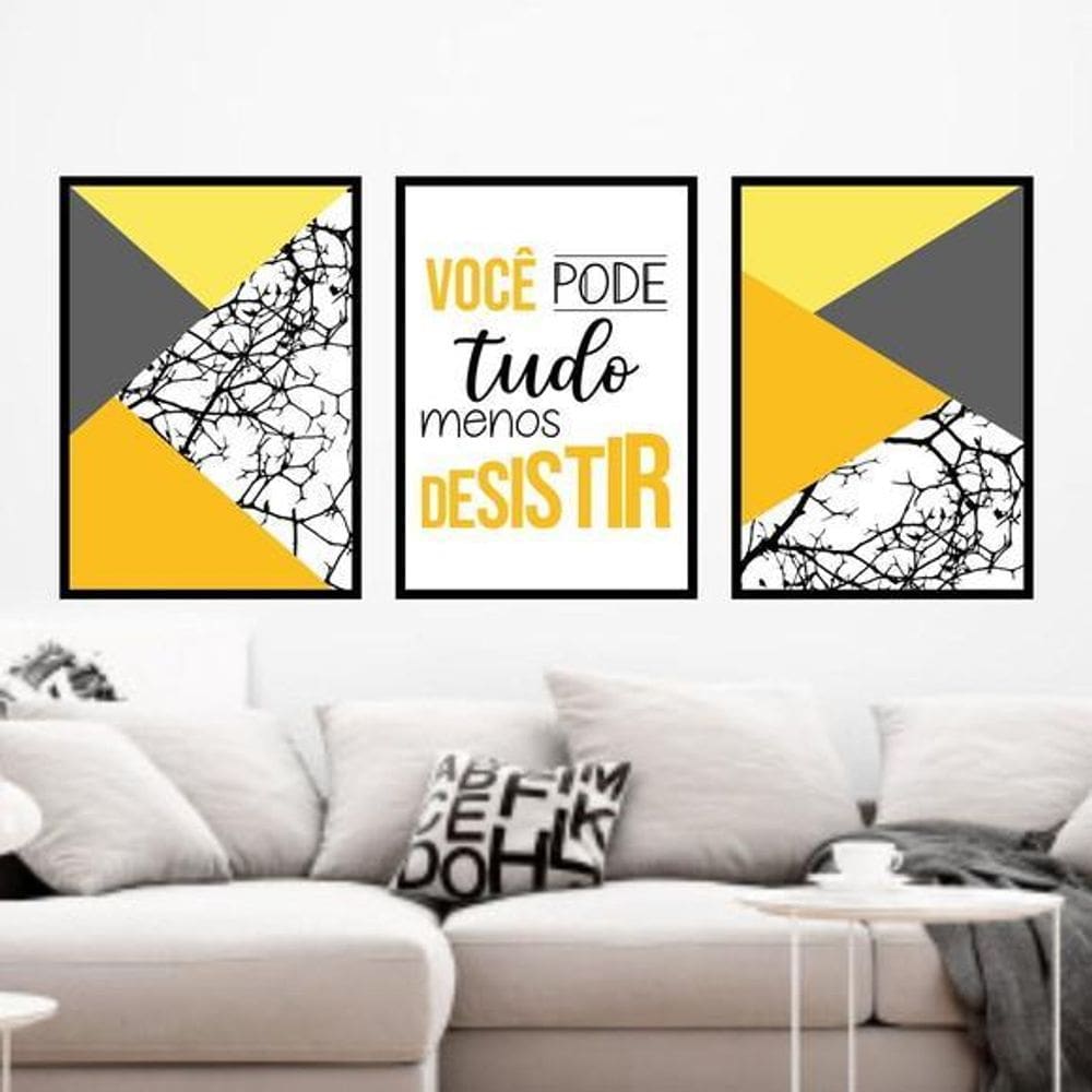 Kit 3 Quadros Você Pode Tudo - Amarelo 33X24Cm - Com Vidro