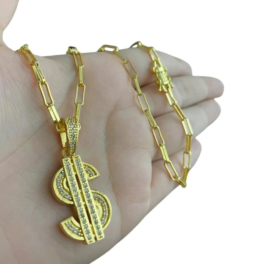 Cordão Tijolinho 4Mm - Pingente Estrela Davi Banhado A Ouro