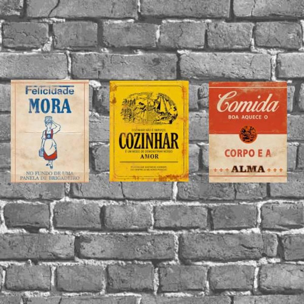 Kit 3 Placas Cozinha Propagandas Antigas 18X27Cm