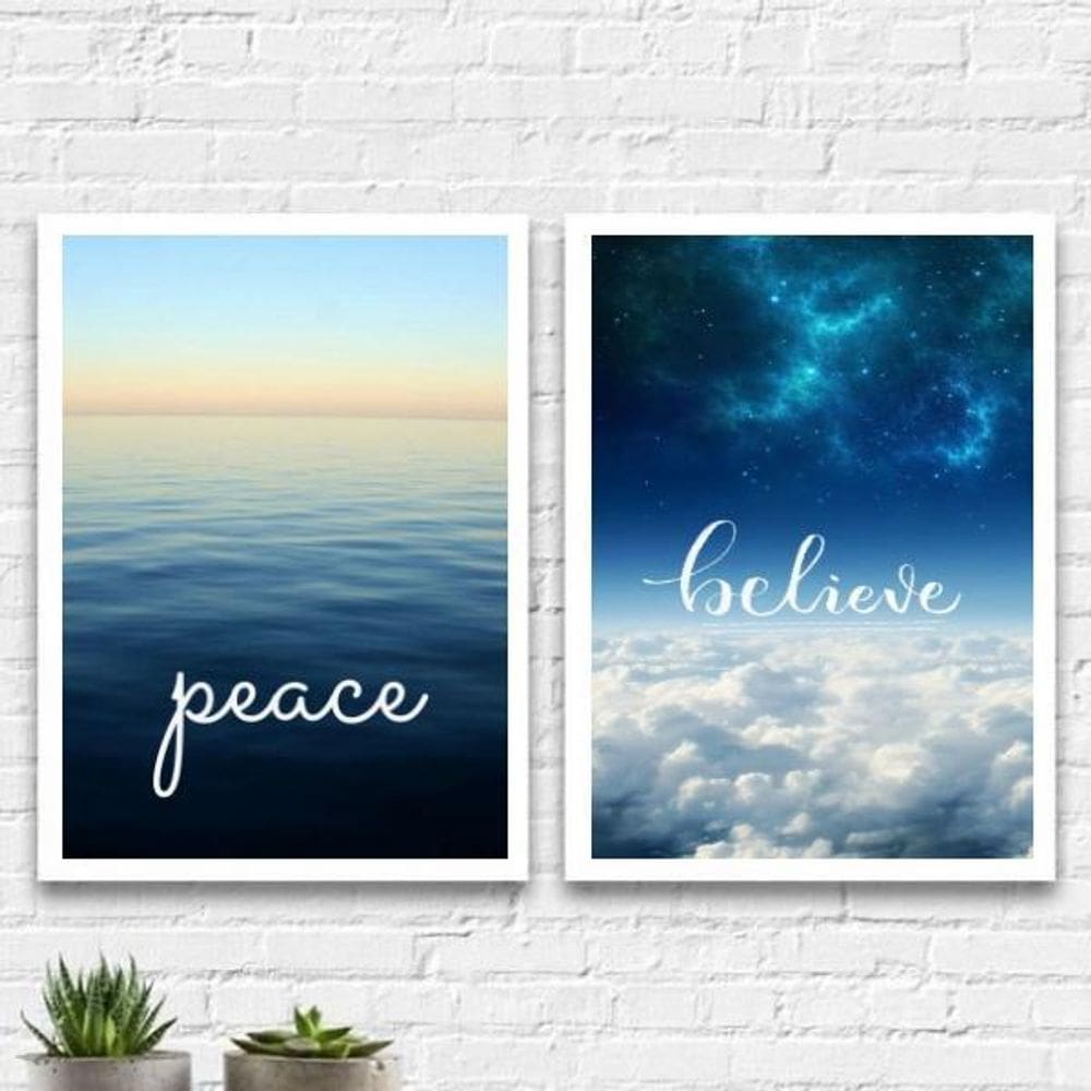 Kit 2 Quadros Decorativos Céu E Mar 33X24Cm - Com Vidro