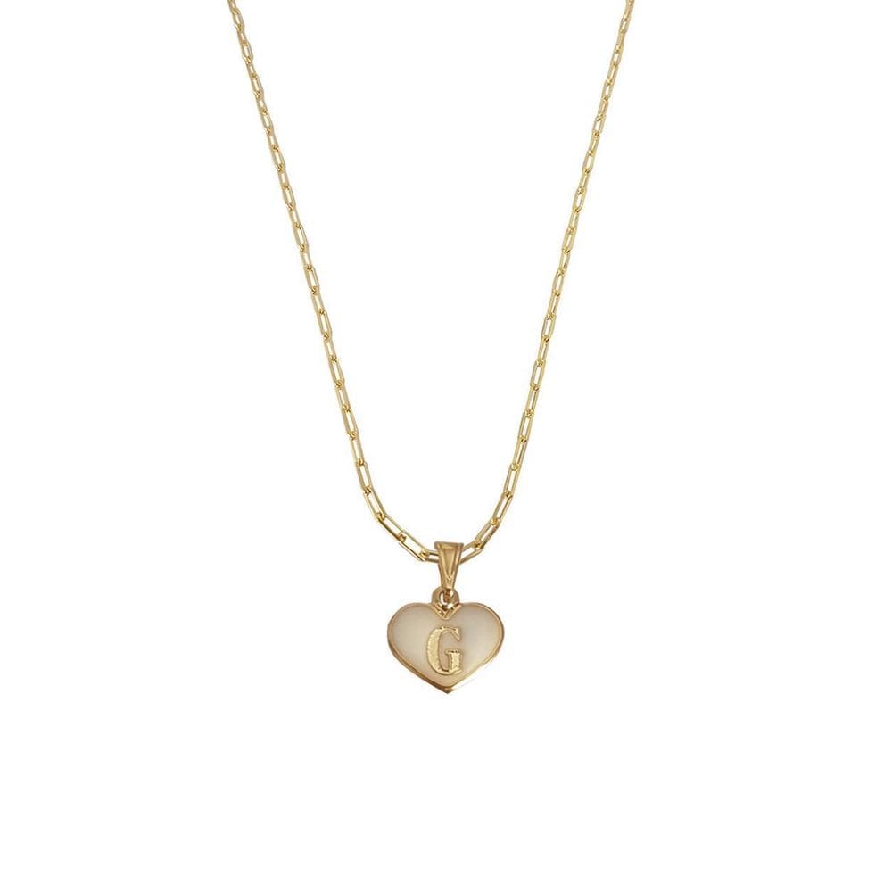 Colar Cartier 45Cm Coração Branco Letra G Banhado Ouro 18K