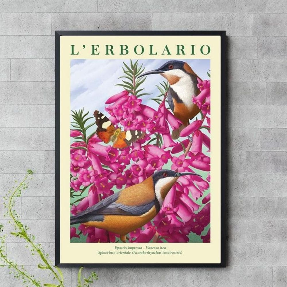 Quadro Passarinhos Com Flores Rosas 24X18Cm