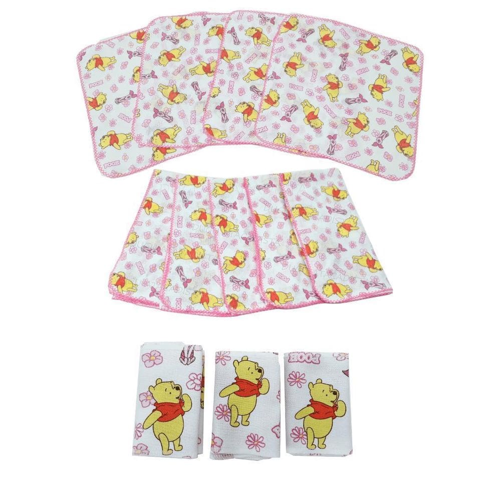 Kit 9Pç Bebê Ursinho Pooh Rosa Fraldas E Boca + Faixa Umbigo