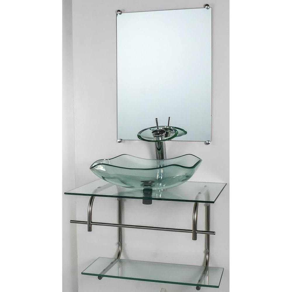 Gabinete De Vidro P/Banheiro Inox 70Cm Cuba Abaulada Incolor