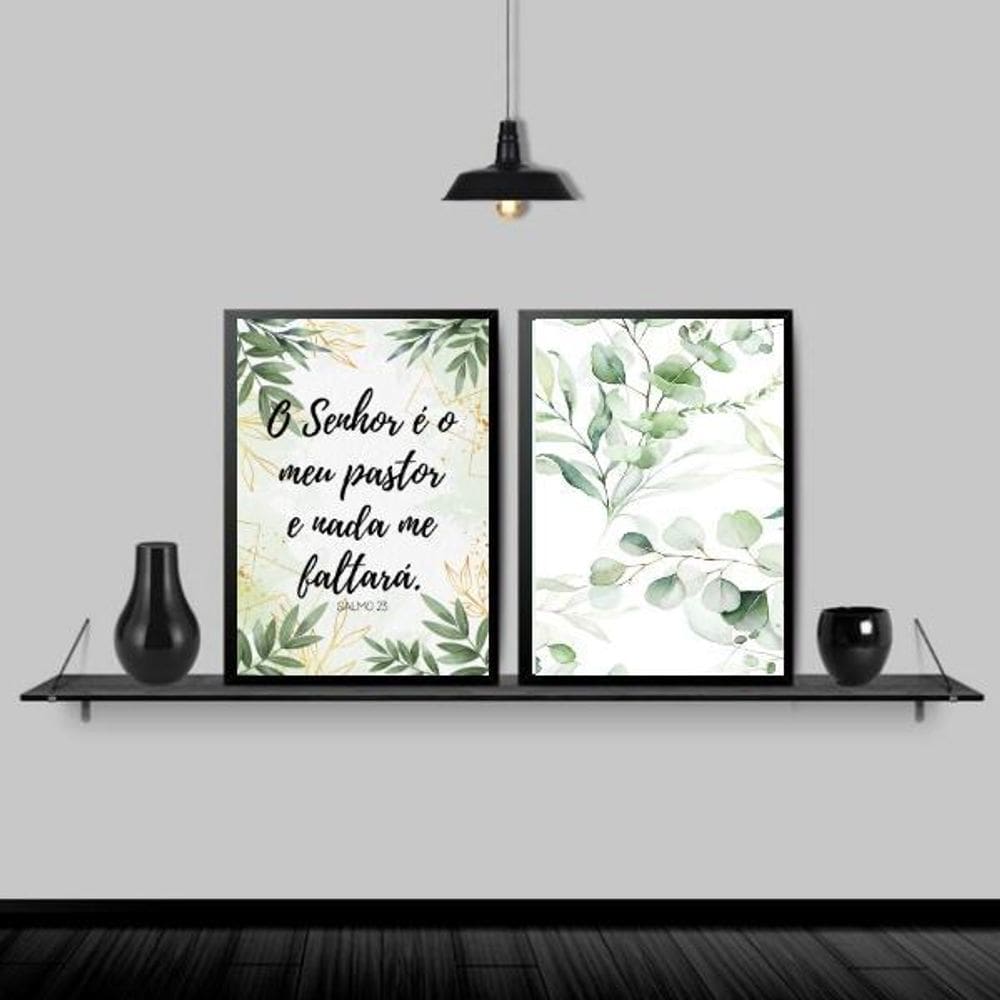 Kit 2 Quadros Evangélicos Salmo 23 24X18Cm - Madeira Preta
