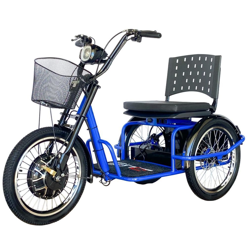 Triciclo Elétrico 800W Assento com Almofada Freio a Disco Alarme Fox Azul