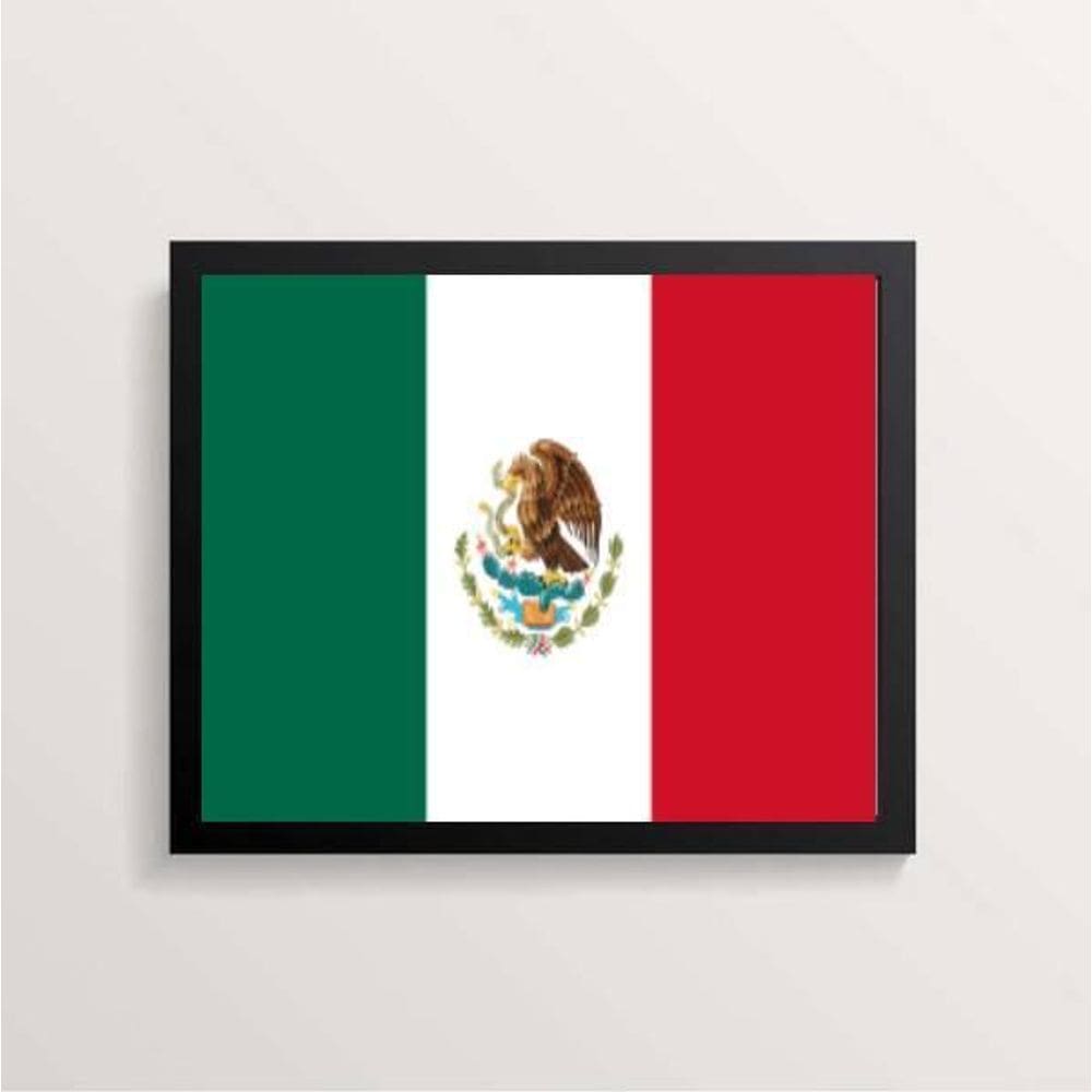 Quadro Decorativo Bandeira México 45X34Cm Moldura Preta
