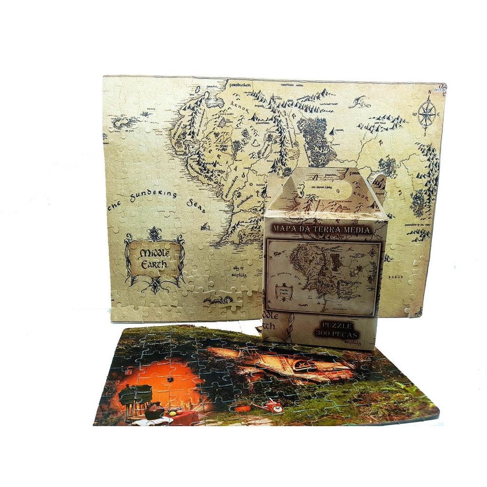 Quebra-Cabeça Mapa Terra Média 300 Peças + Puzzle 90 Peças