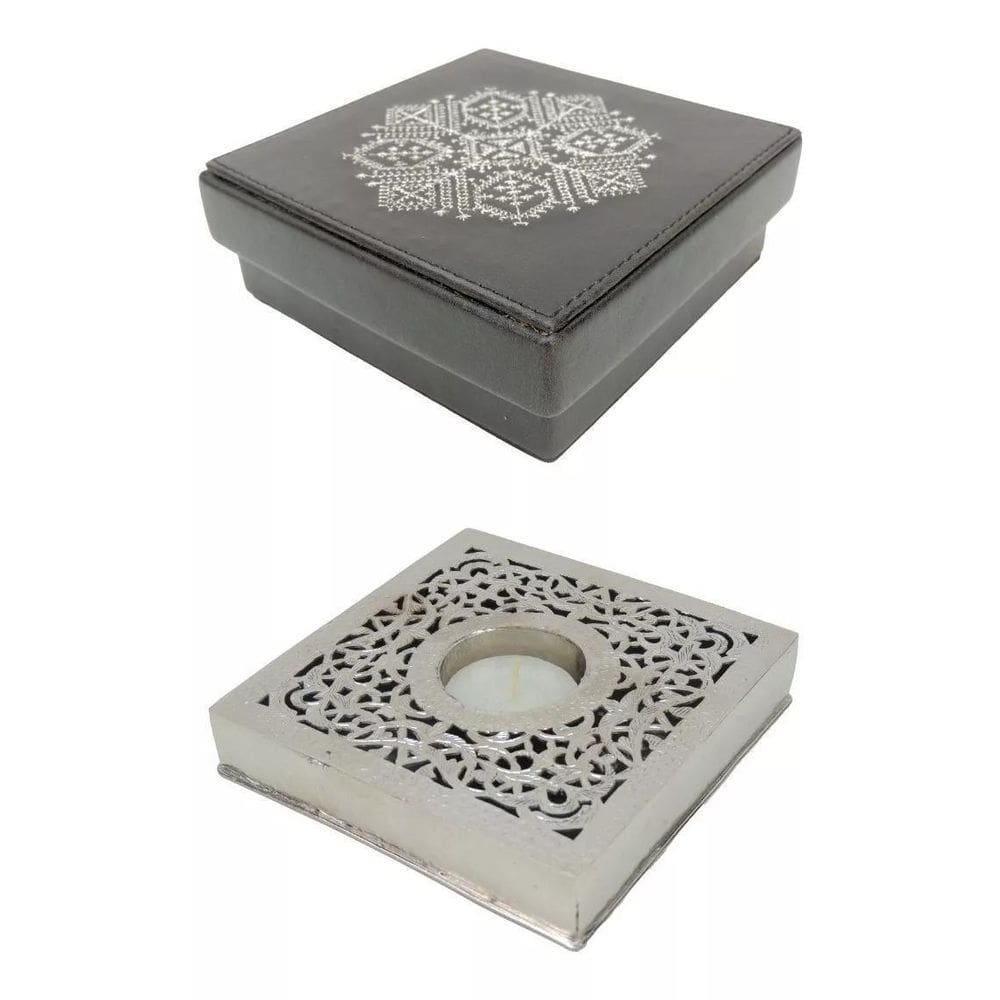 Velario Porta Velas Com Vela Cinzelado Em Buril Com Estojo