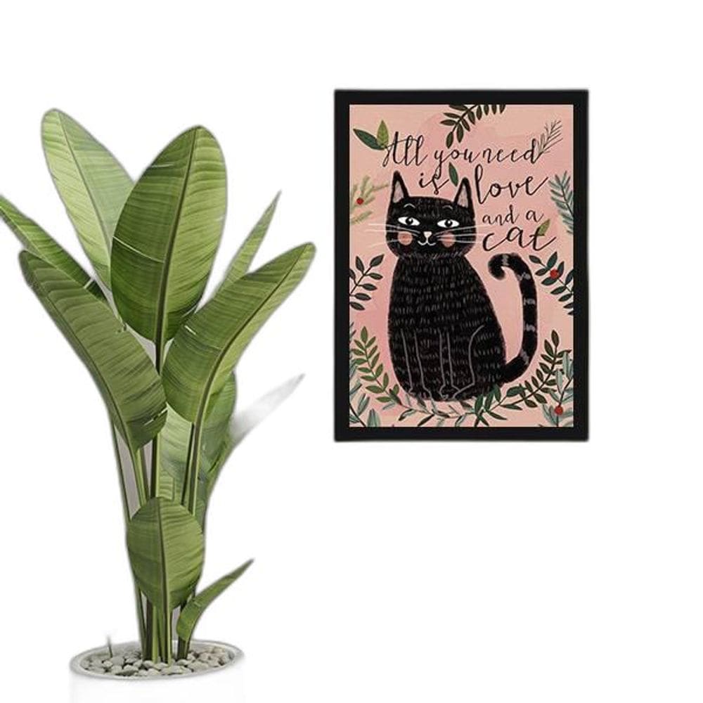 Quadro All You Need Is Love And A Cat 24X18 Com Vidro Preta
