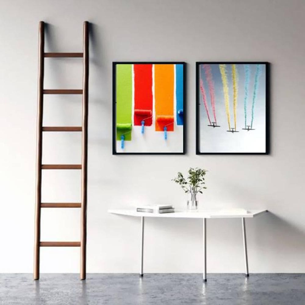 Kit 2 Quadros Cores Da Vida 34X23Cm - Moldura Branca