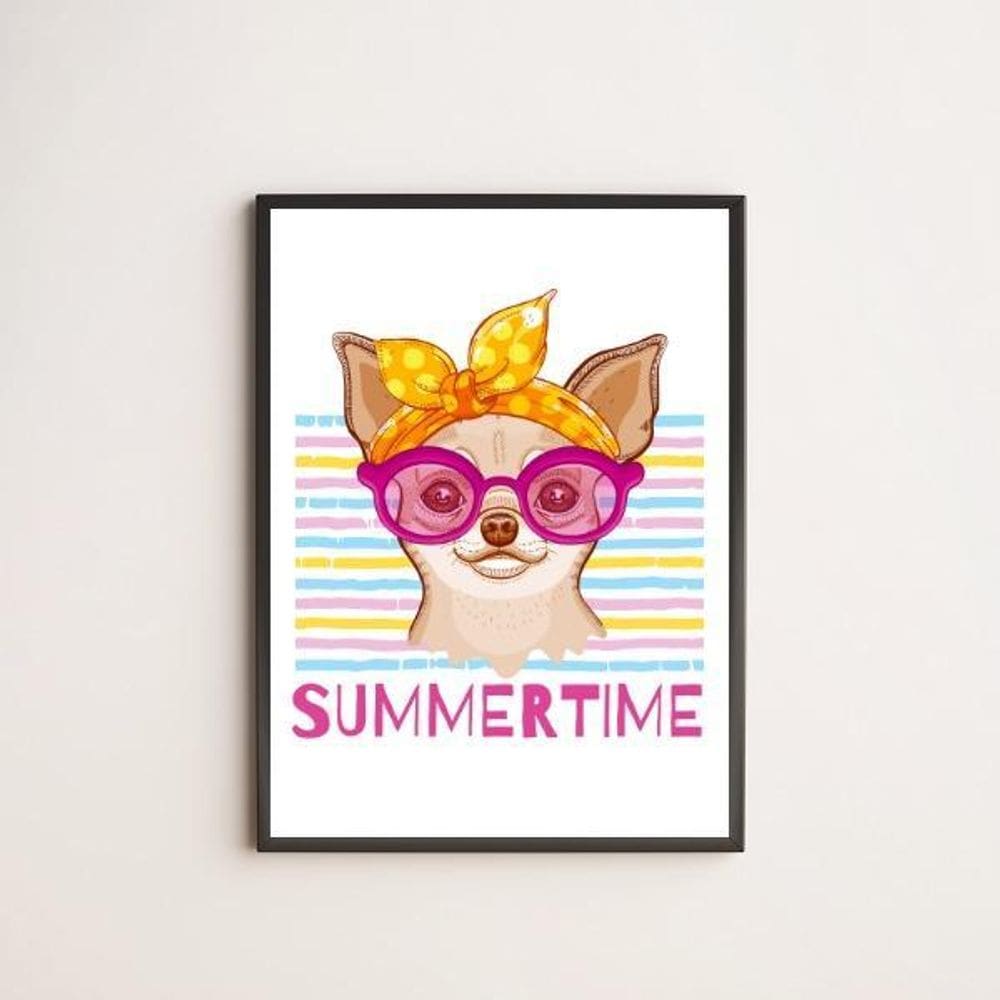 Quadro Dog Summer Time 33X24Cm - Com Vidro