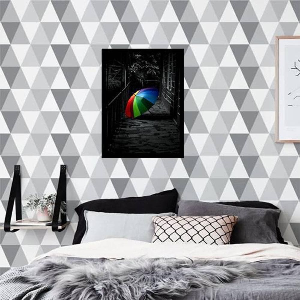 Quadro Decorativo Guarda Chuva Multicolorido 45X34Cm