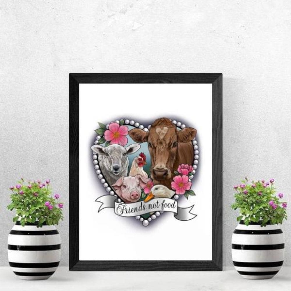 Quadro Vegetariano Friends Not Food 24X18Cm