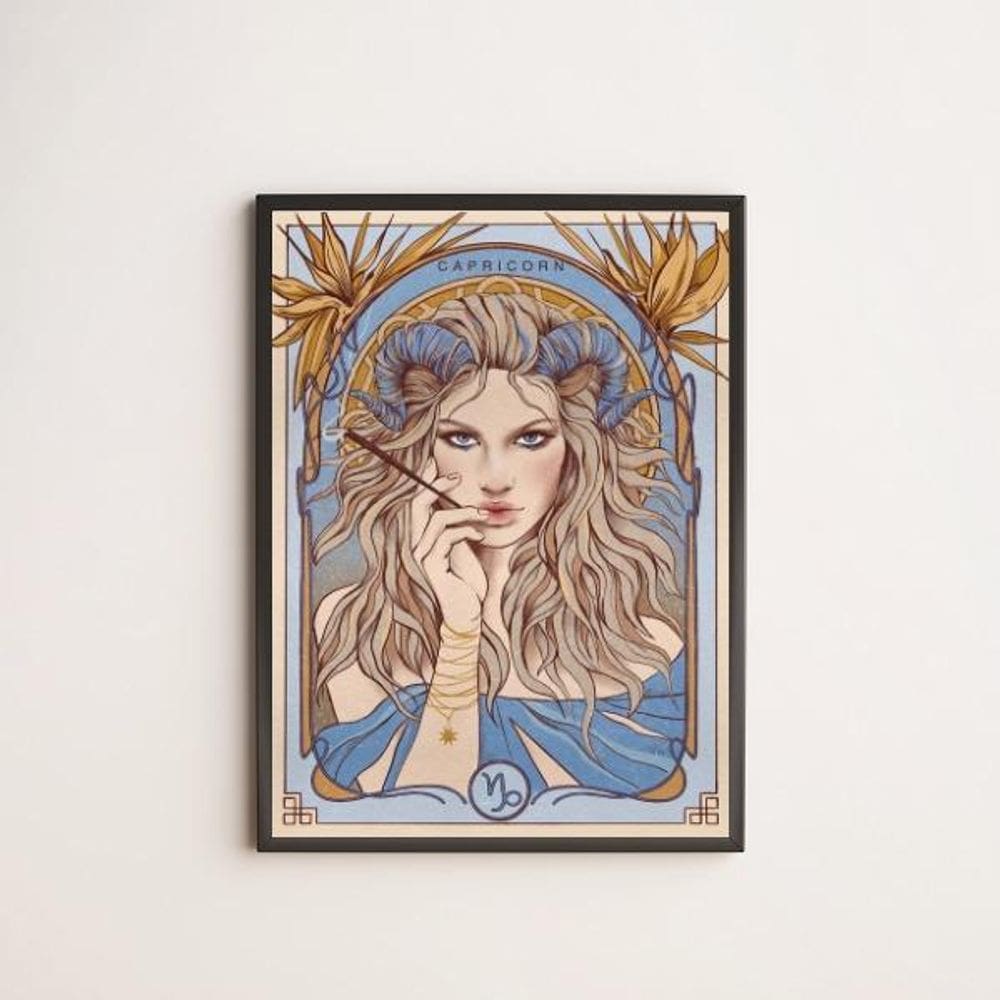 Quadro Vintage Signo Capricórnio 45X34Cm Com Vidro Preta
