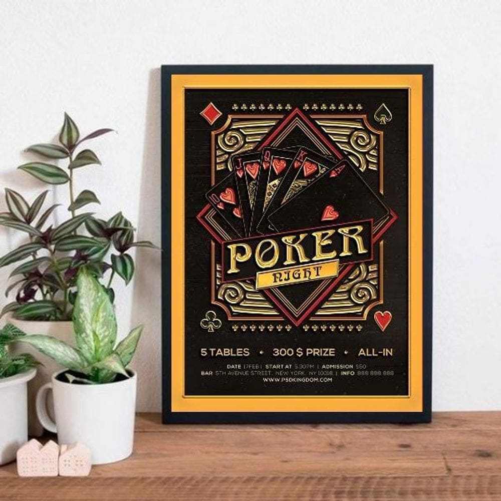 Quadro Decorativo Cartaz Poker Night 45X34Cm Moldura Preta