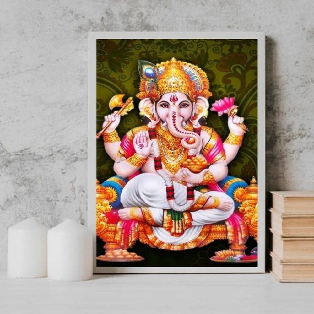 Quadro Decorativo Lord Ganesha 45X34Cm - Com Vidro Branca