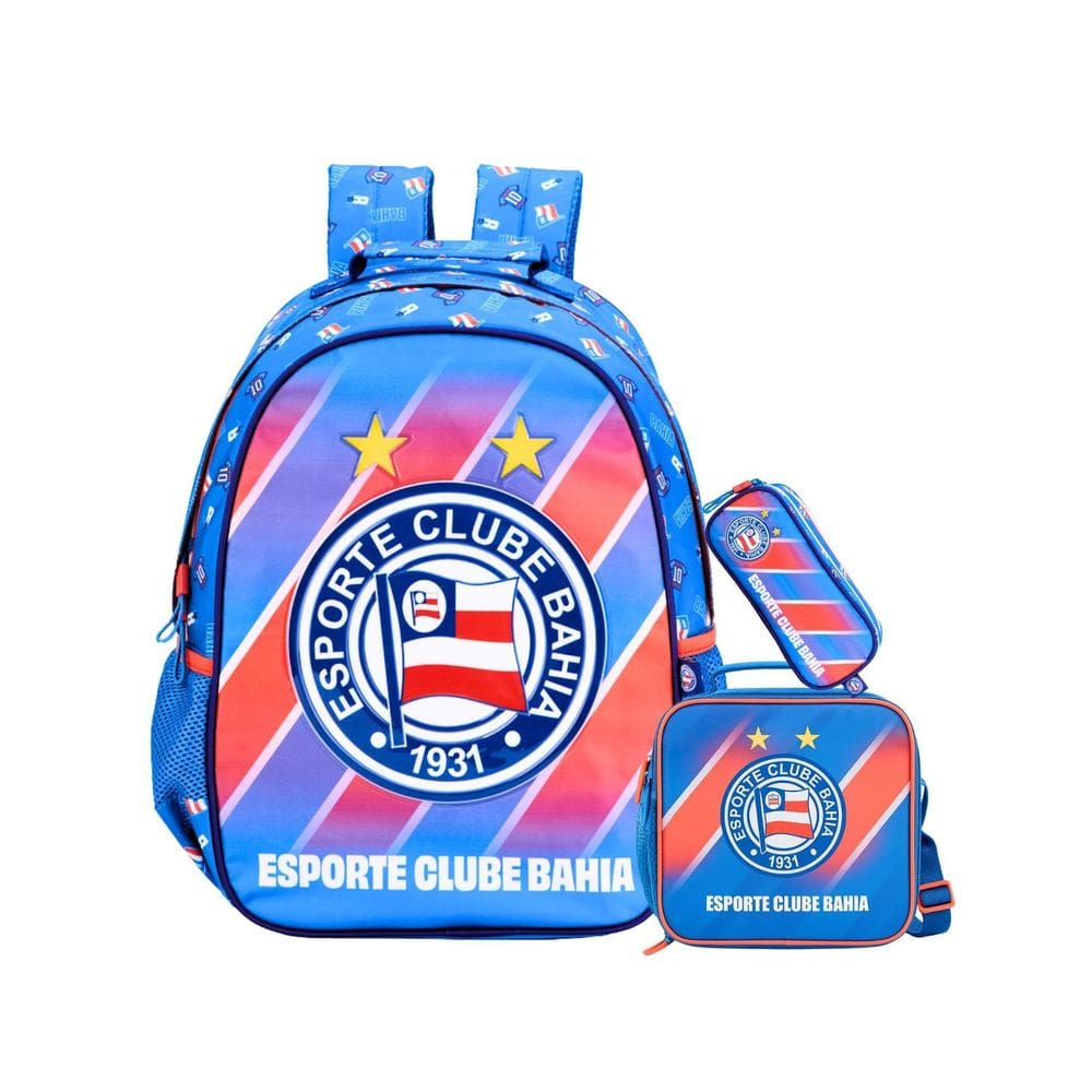 Kit Escolar Bahia Time Mochila Costas + Lancheira + Estojo