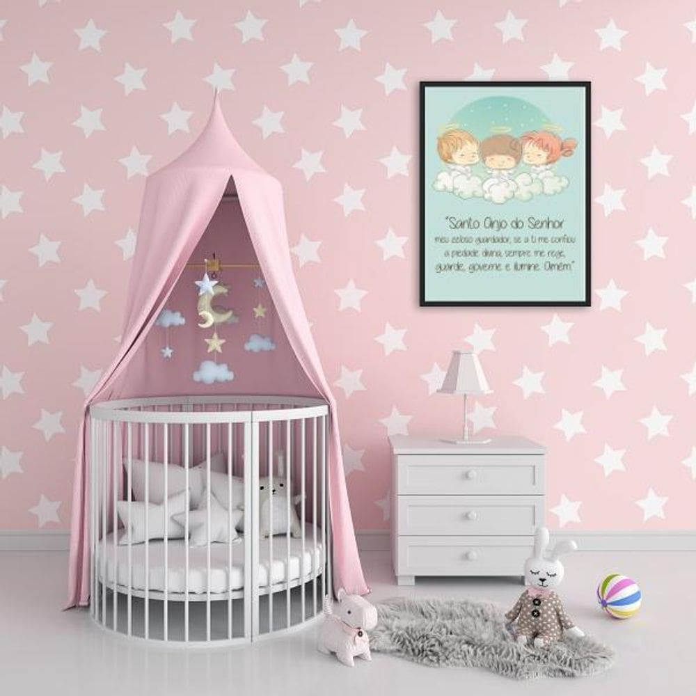 Quadro Infantil Santo Anjo Do Senhor Moldura Preta 24X18Cm