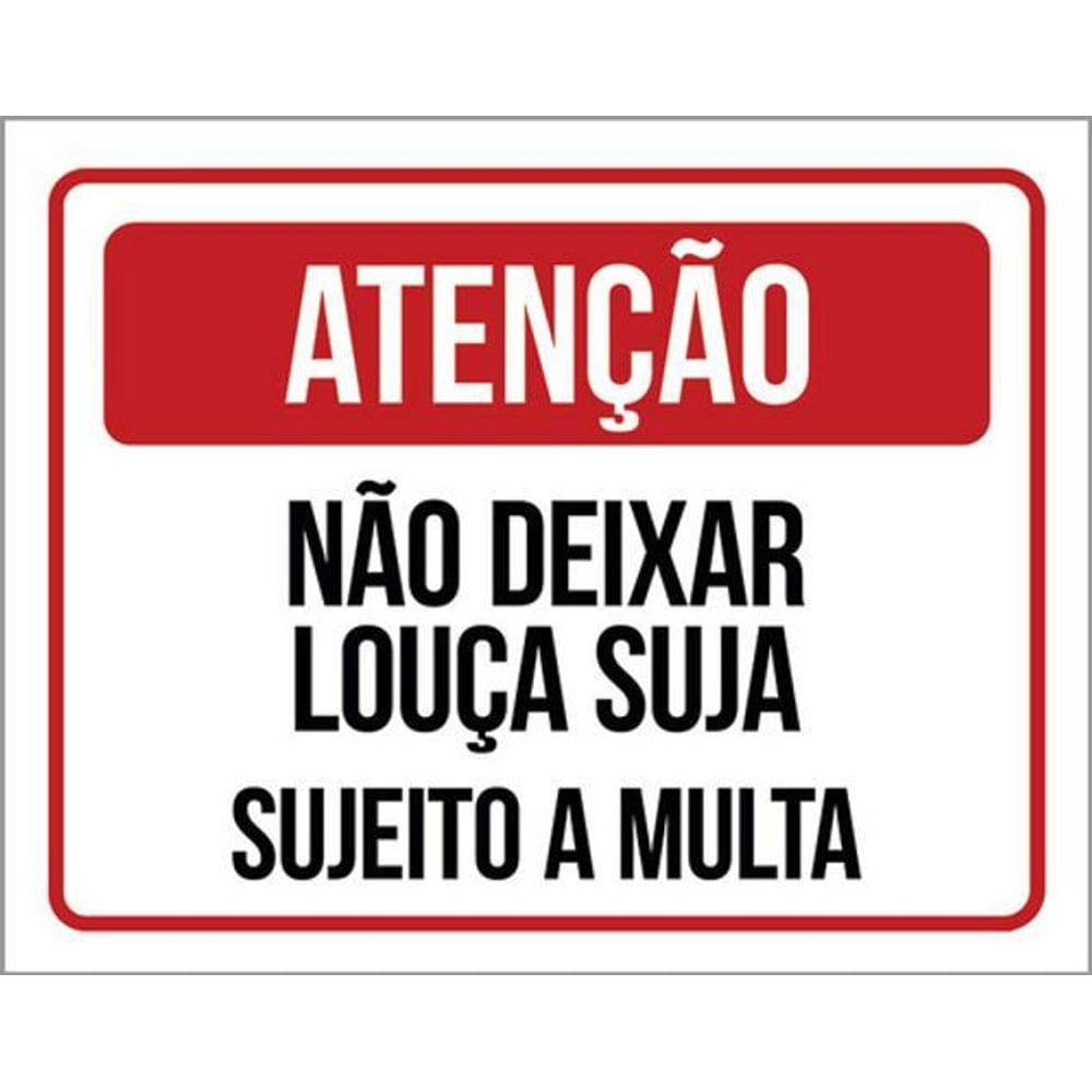 Kit 3 Placas Não Deixar Louça Suja Multa 36X46