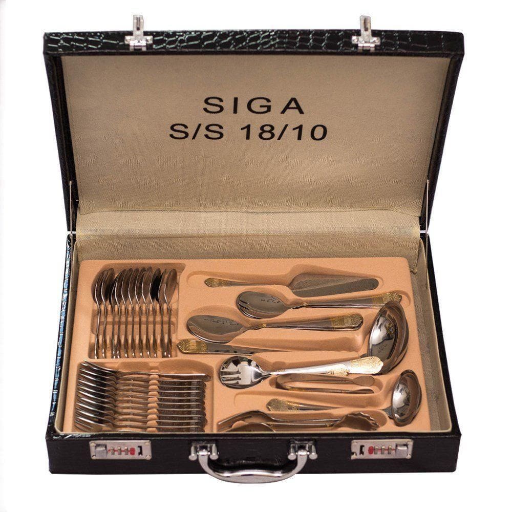 Faqueiro Inox 84 Peças Detalhe Dourado Luxo