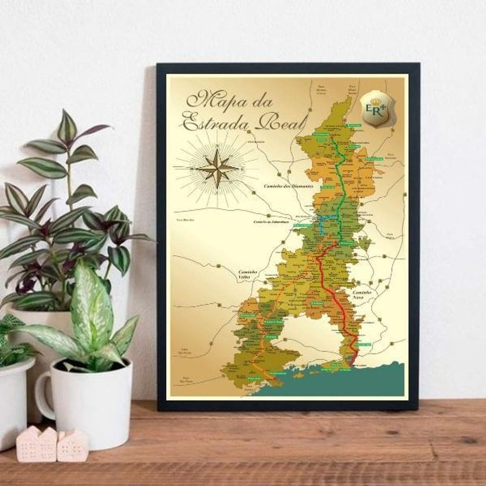 Quadro Decorativo Mapa Estrada Real 33X24Cm - Madeira Preta