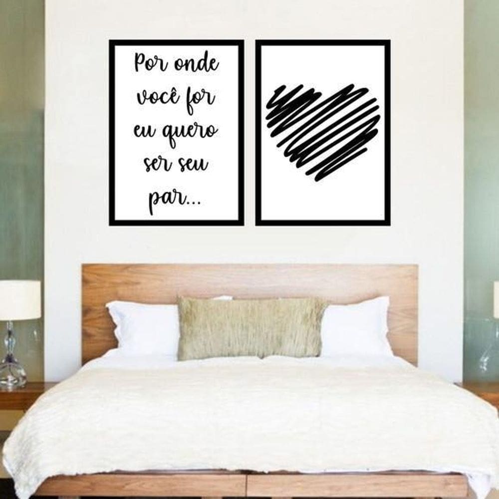 Kit 2 Quadros Quero Ser Seu Par 45X34Cm Com Vidro Preta