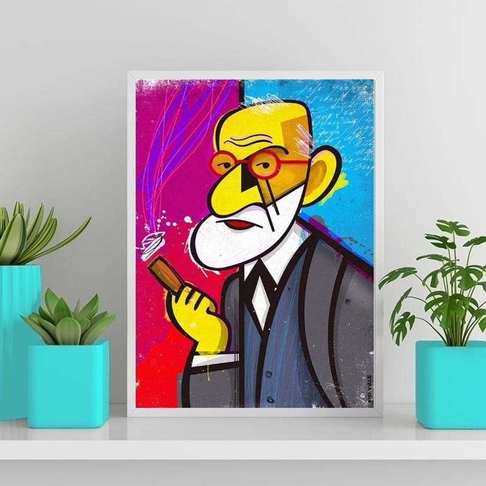 Quadro Decorativo Caricatura Freud 45X34Cm - Vidro Branca