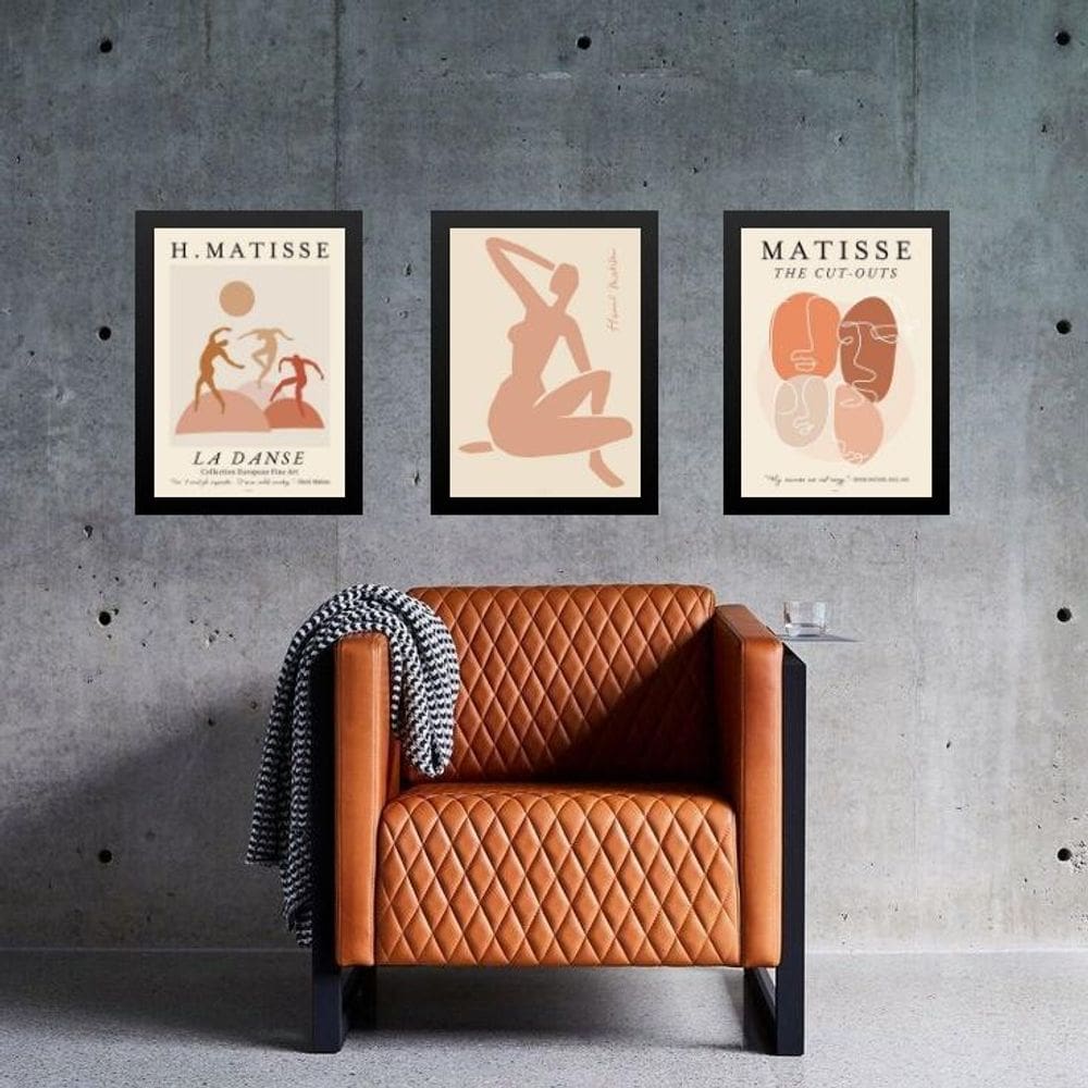 Kit 3 Quadros Arte Matisse Terracota 45X34Cm - Com Vidro