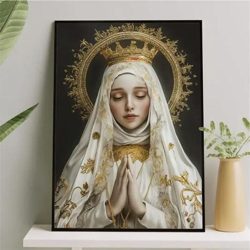 Quadro Nossa Senhora De Fátima - Ouro 45X34Cm - Com Vidro
