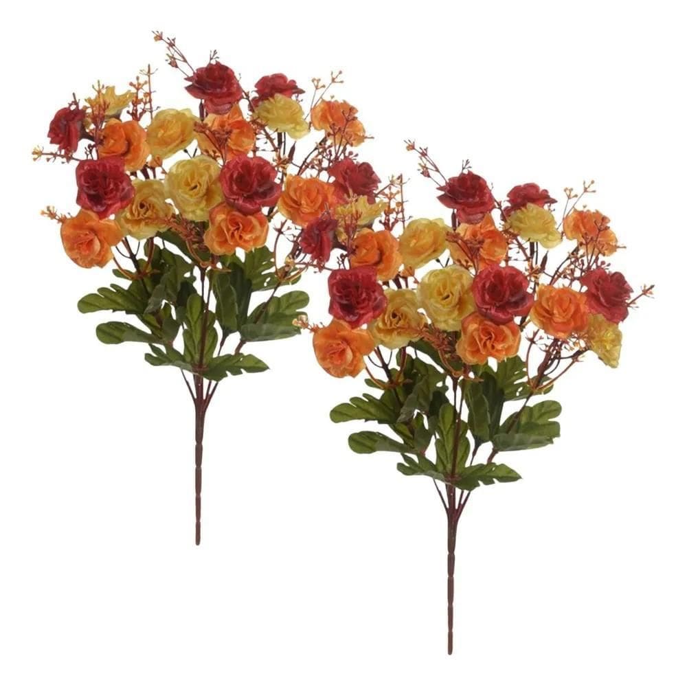 Kit 2 Buquês Rosa Artificial Reali - Vermelho Laranja Outono