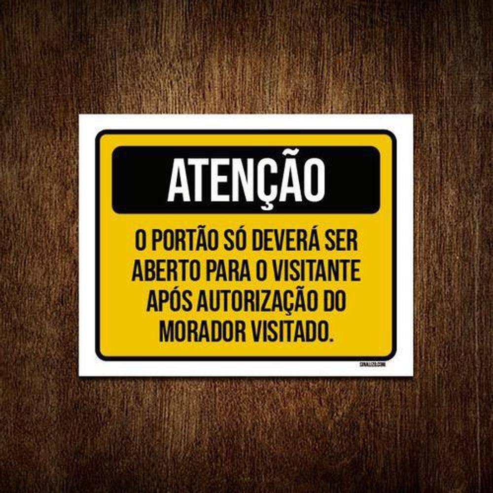 Kit 5 Placas Atenção Portão Só Deverá Ser Aberto Visitante