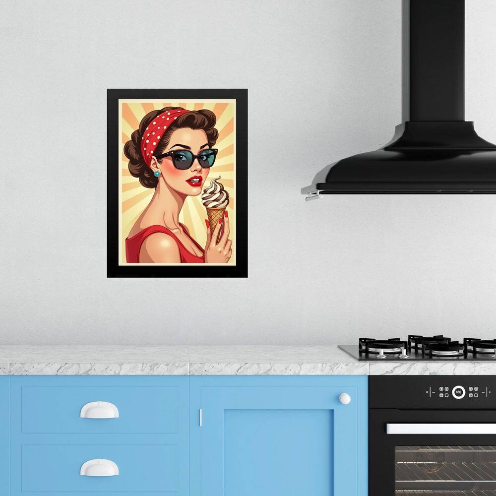 Quadro Decorativo Cozinha Pin Up Girl Sorvete 24X18Cm Vidro