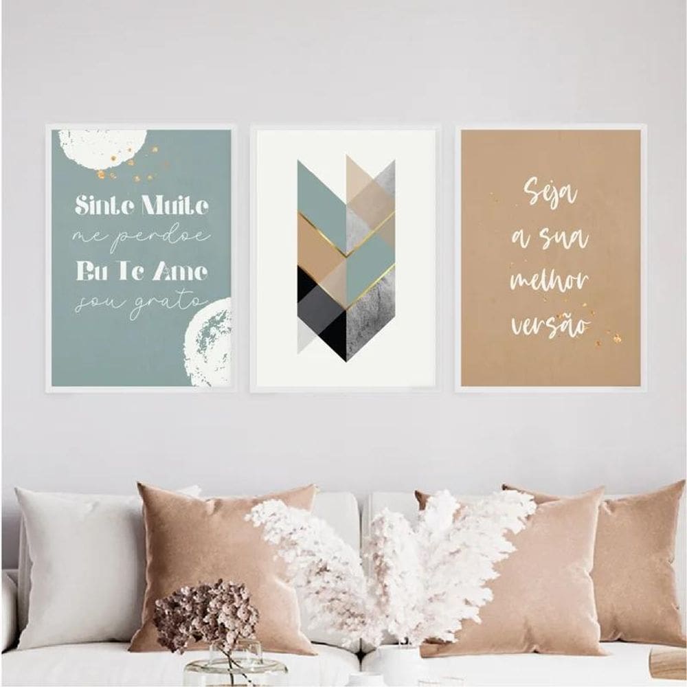 Kit 3 Quadros Ho`Oponopono Abstrato 24X18Cm Com Vidro Branca