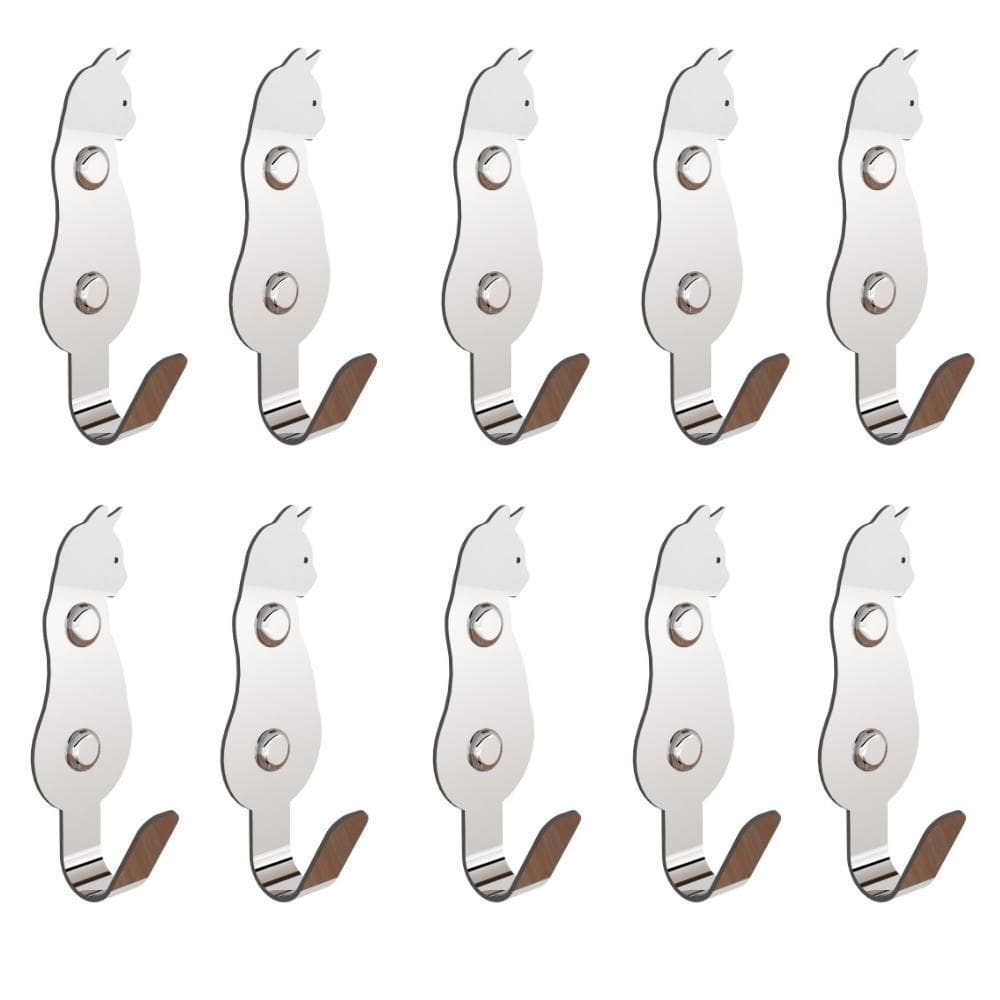 Kit 10 Ganchos De Parede Decorativo Pendurador Cromado Gato