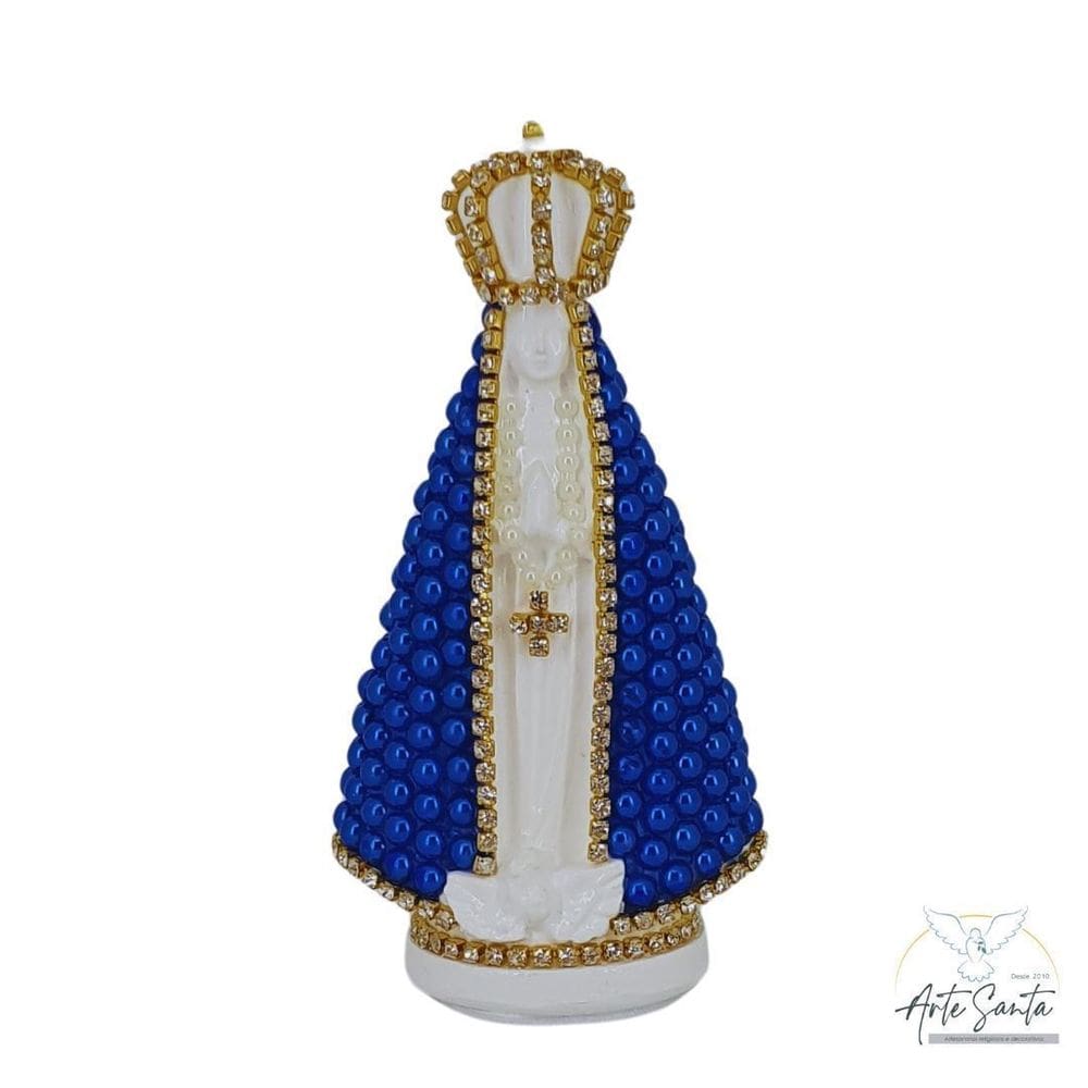 Nossa Senhora Aparecida De Gesso Com Pérolas De 12Cm  Azul