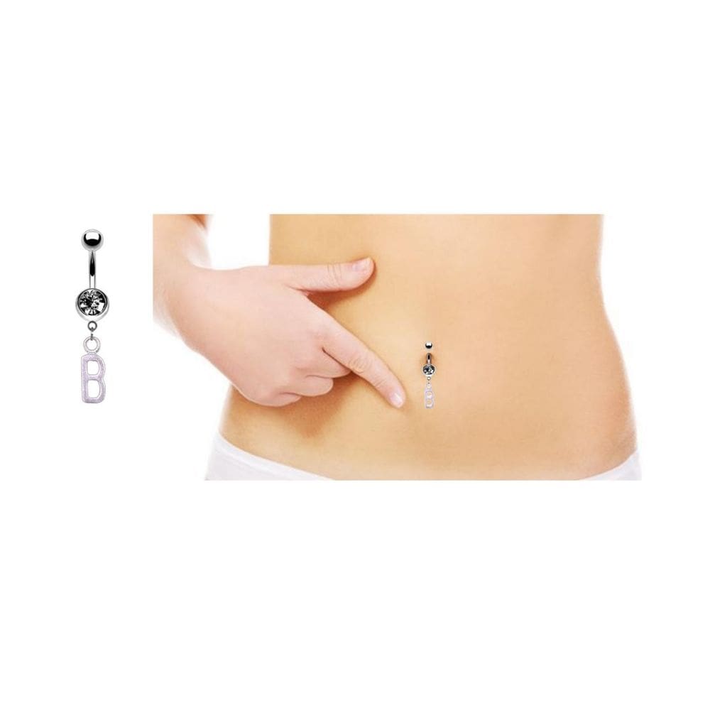 Piercing Umbigo Letra Inicial Nome Prateado