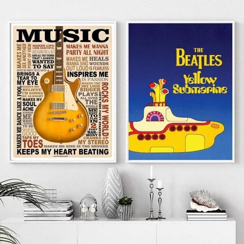 Kit 2 Quadros Music Life - Yellow Submarine 24X18Cm