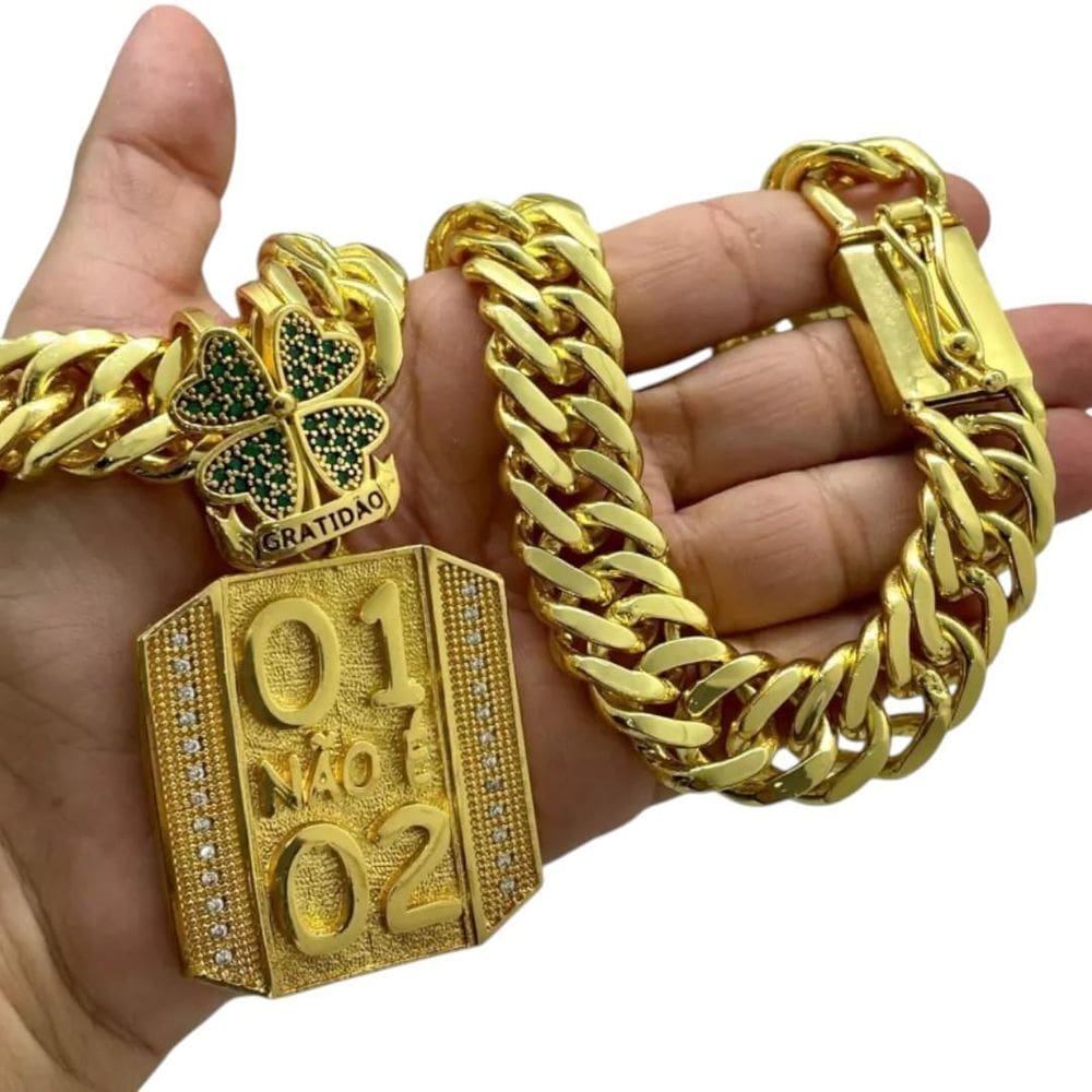 Cordão 18Mm Grumet + Pingente 01N02 - Banhado A Ouro 18K