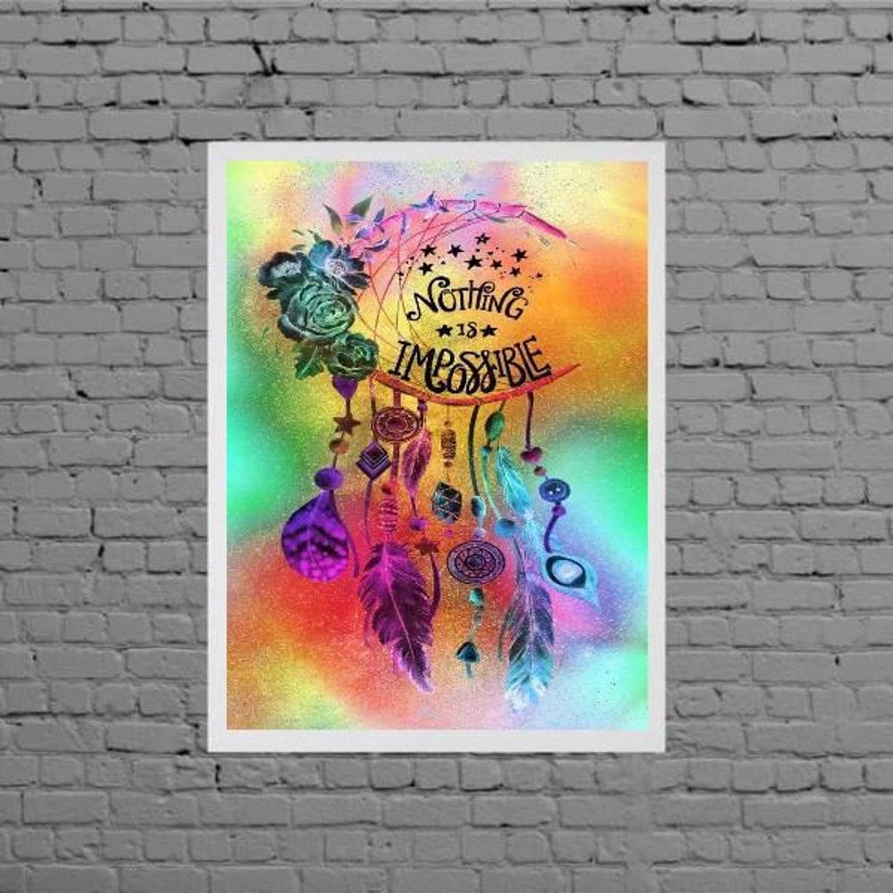 Quadro Filtro Sonhos Nothing Is Impossible 24X18Cm - Branca