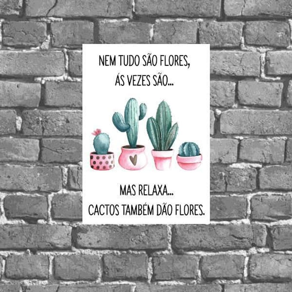 Placa Decorativa Cactos Flores 18X27Cm