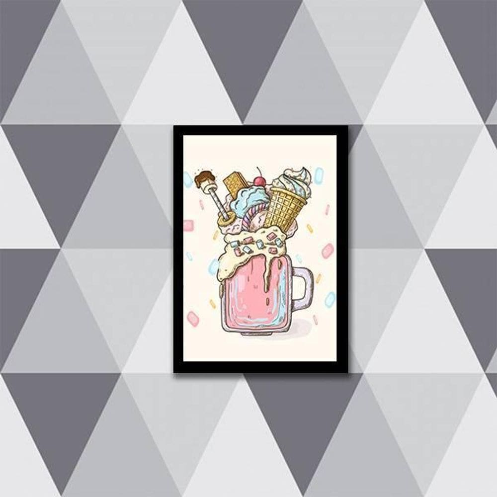 Quadro Ilustração Sorvete Sunday 45X34Cm Com Vidro Preta