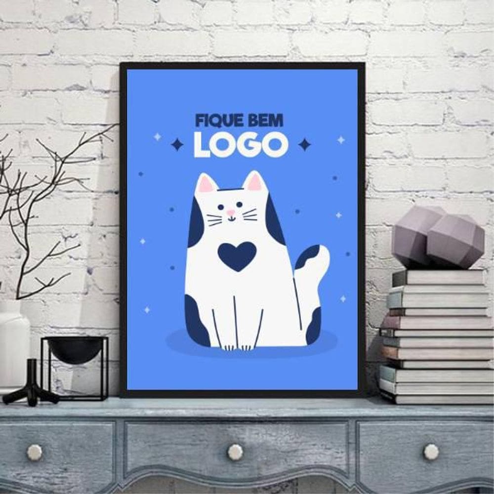 Quadro Decorativo Fique Bem Logo 45x34Cm Moldura Preta