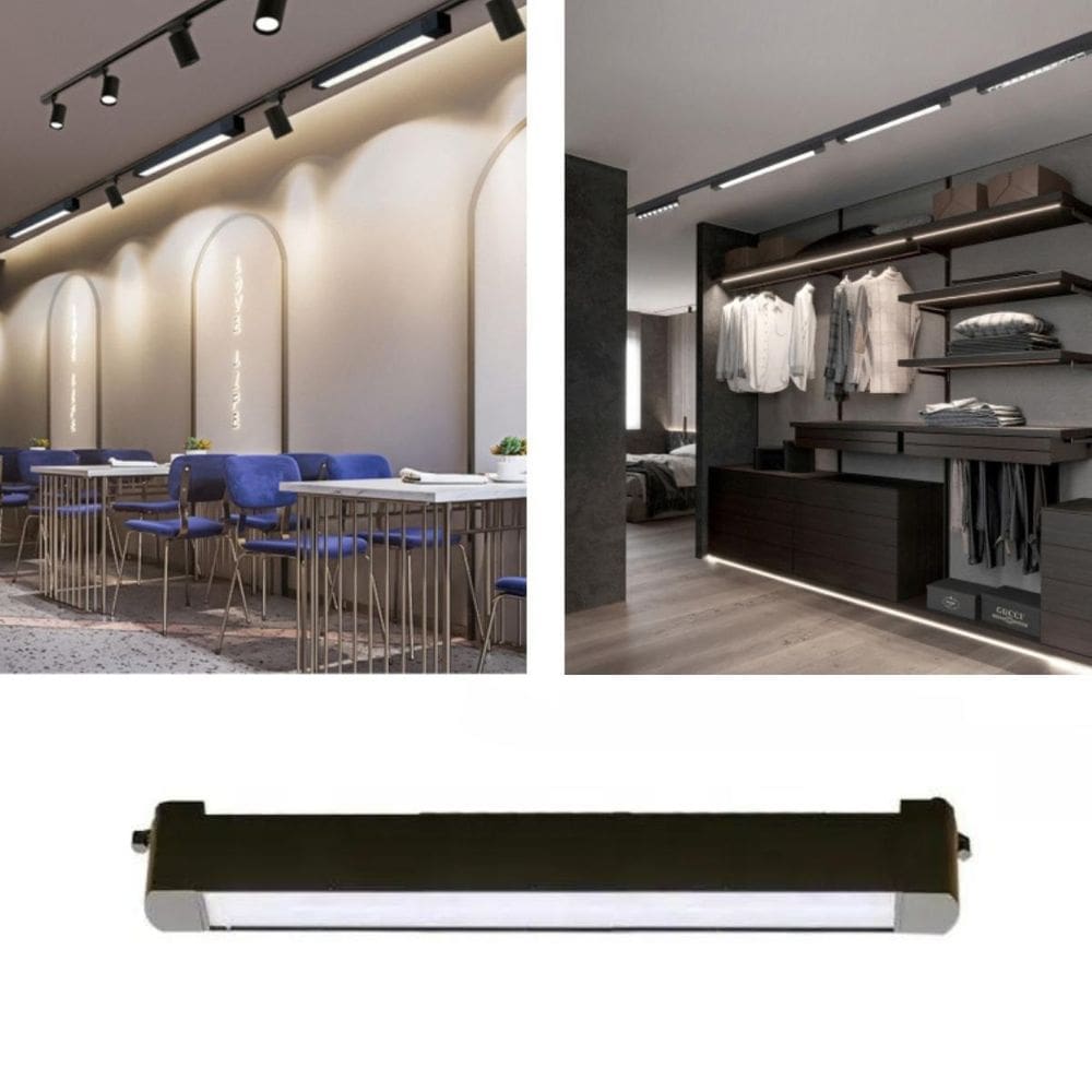 Luminária  Preta  Luz Difusa Linear 20W De 33Cm Para Trilho