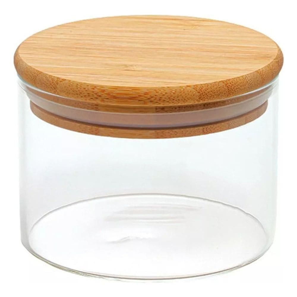 Pote Hermético Vidro com Tampa de Bambu - 370ml - Mimo Style