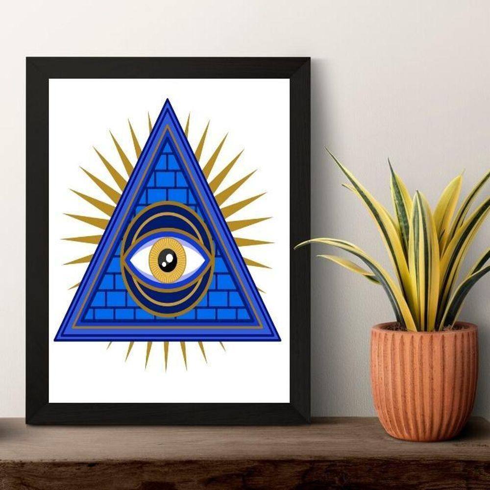 Quadro Esotérico Olho Grego Com Pirâmide 45X34Cm - Com Vidro