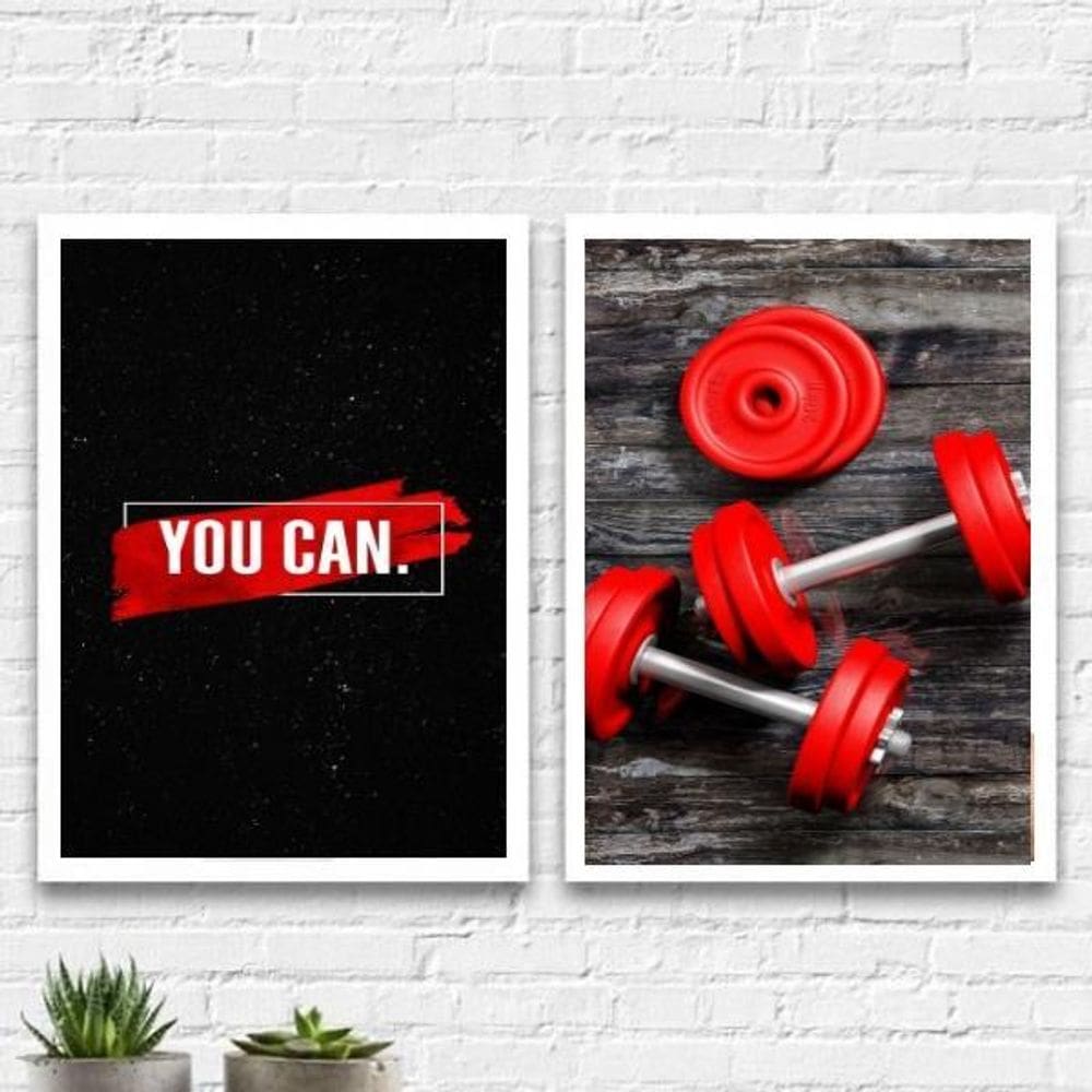 Kit 2 Quadros Halteres 45x34cm Moldura Branca