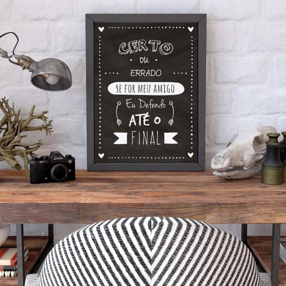 Quadro Decorativo Amigo Até O Final 34X23Cm - Moldura Branca