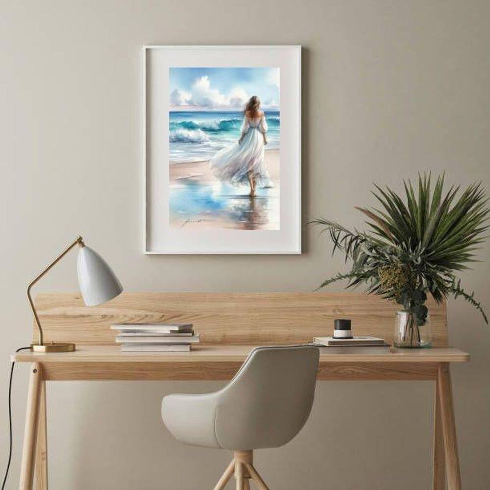 Quadro Mulher Caminhando Praia - 60X48Cm