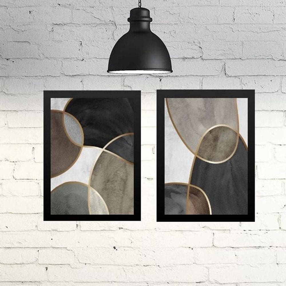 Kit 2 Quadros Abstratos Versáteis Neutros 24X18Cm